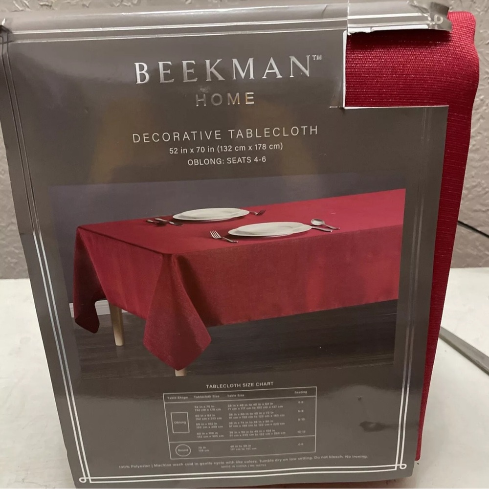 NWT Beekman Red Decorative Cloth Tablecloth 52”X70” Oblong Holiday Festive Party